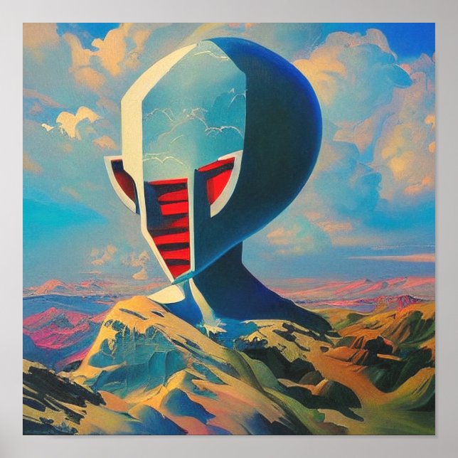 Futuristic Head Sculpture Painting Poster (Front)