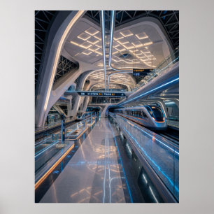 Futuristic High-Speed Train Station Poster