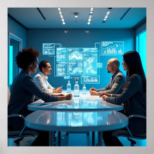 Futuristic Holographic Conference AI Poster