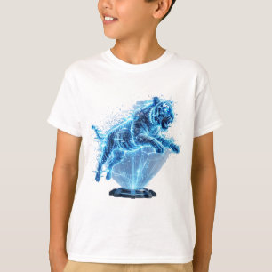 Futuristic Holographic Tiger in Sci-Fi Tech T-Shirt