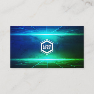 Futuristic Horizon Blue & Green Light Texture Business Card