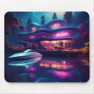 Futuristic House On The Lake Mouse Mat