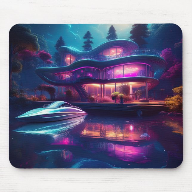 Futuristic House On The Lake Mouse Mat (Front)