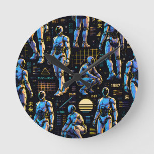 Futuristic Humanoid Robot Art AI Android Sci-Fi Round Clock