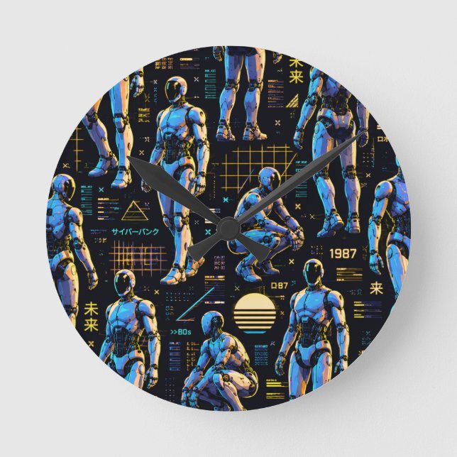 Futuristic Humanoid Robot Art | AI Android Sci-Fi  Round Clock (Front)