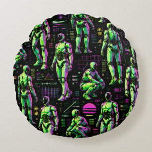 Futuristic Humanoid Robot Art AI Android Sci-Fi Round Cushion