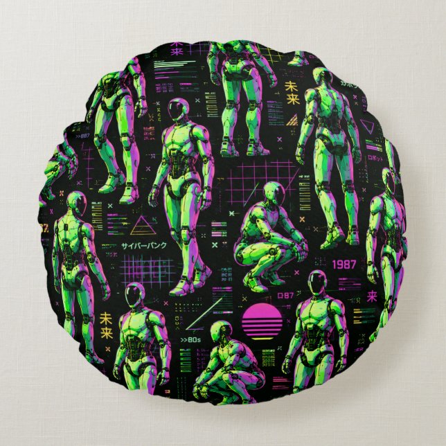 Futuristic Humanoid Robot Art | AI Android Sci-Fi  Round Cushion (Front)