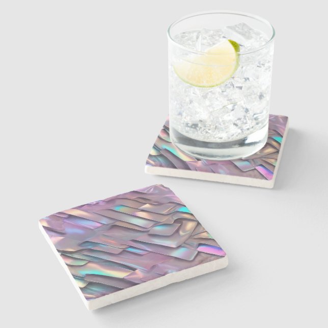 Futuristic iridescent/abstract holographic  stone coaster (Side)