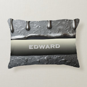 Futuristic Liquid Chrome Custom Name Silver Decorative Cushion