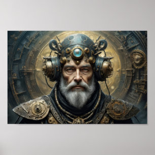 Futuristic man, steampunk armour and psycho helmet poster