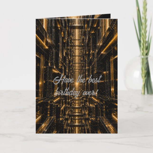 Futuristic  Marble Gold Neon SciFi Architecture Card (Front)
