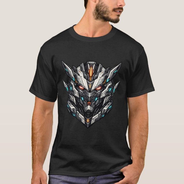 Futuristic Mecha Robot Mask Sci-Fi Tech Design T-Shirt (Front)