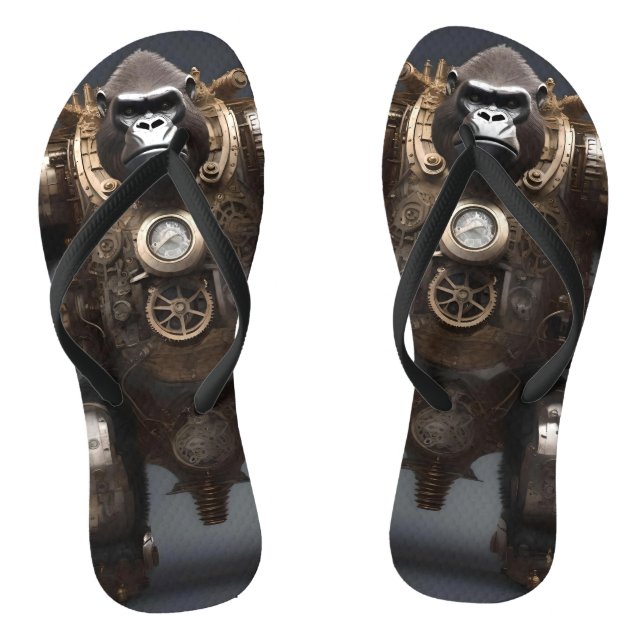 Futuristic Mechanical Steampunked Gorilla,  Flip Flops (Footbed)