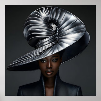 Futuristic Metal Spiral Hat – Fashion Portrait of  Poster
