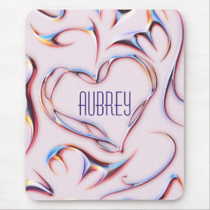 Futuristic Metallic Add Name Cyberpunk Heart  Mouse Mat