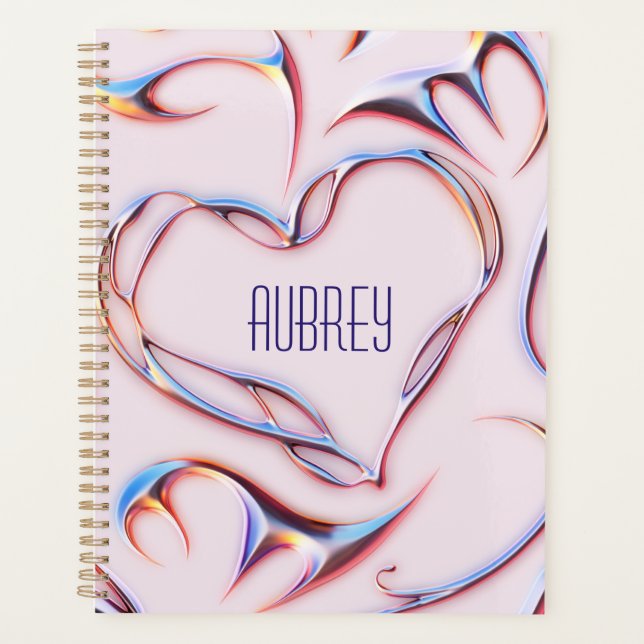 Futuristic Metallic Add Name Cyberpunk Pink Planner (Front)