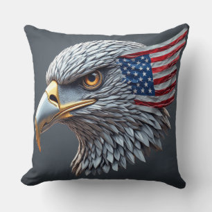 Futuristic metallic eagle with American flag Cushion