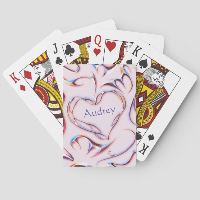 Futuristic Metallic Pink Cute Heart Colourful  Playing Cards (Back)