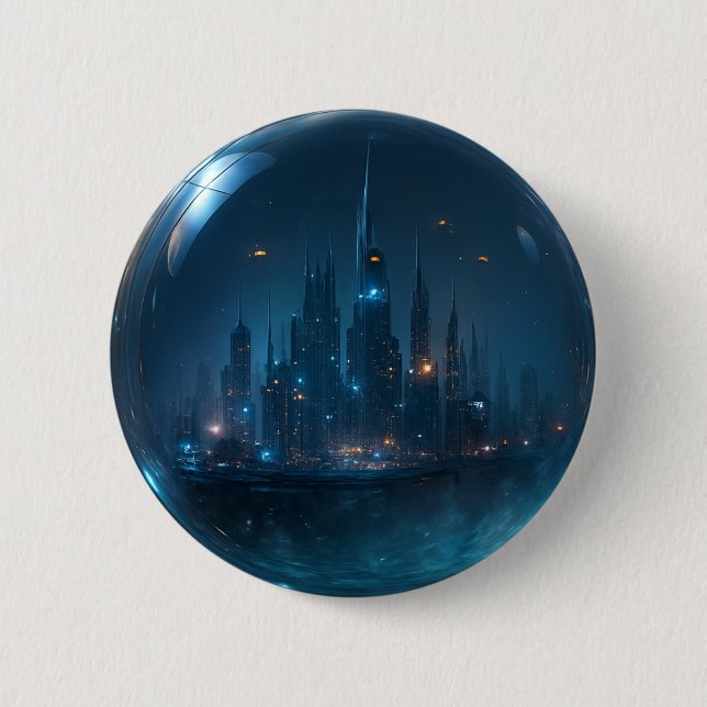 Futuristic Mini City in Glass Sphere Button (Front)