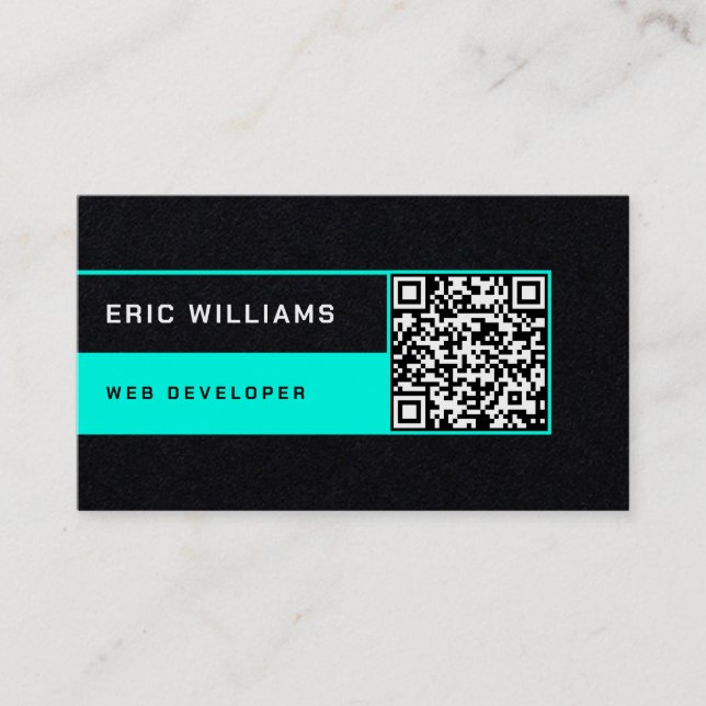 Futuristic minimal style with QR code Business Card (Front)