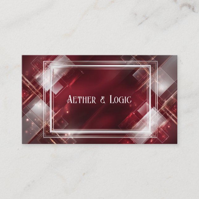 Futuristic Modern Geometric Burgundy & Rose Gold Business Card (Front)