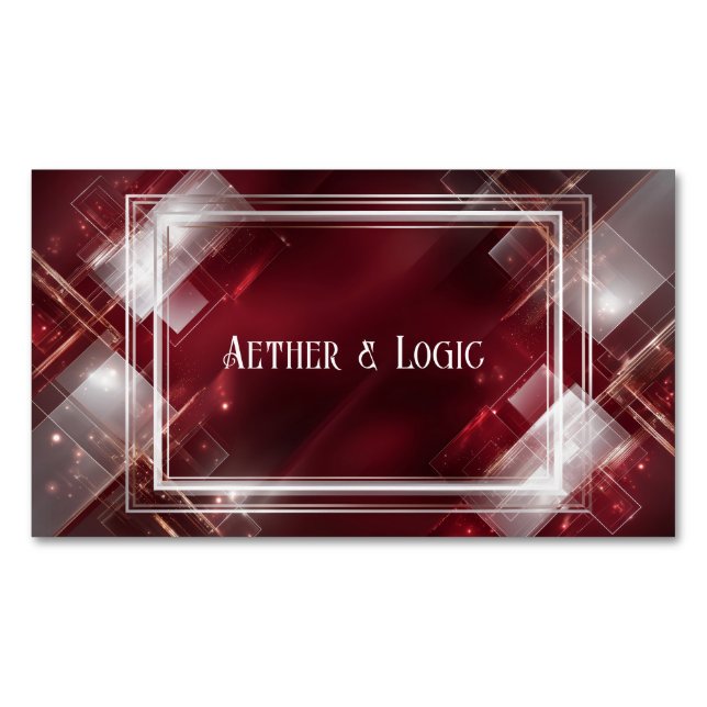 Futuristic Modern Geometric Burgundy & Rose Gold Magnetic Business Card (Front)