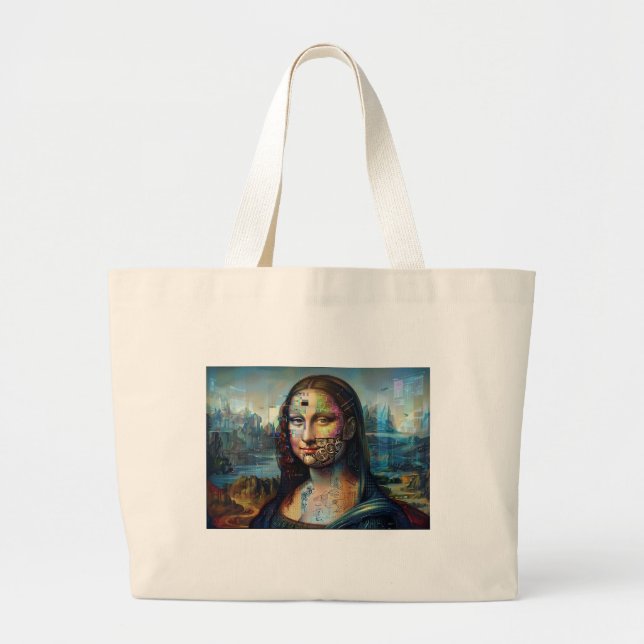 Futuristic Mona Lisa Jumbo Tote Bag (Front)