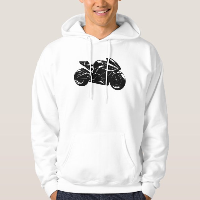 Futuristic Motorcycle Black White Vector  Hoodie (Front)