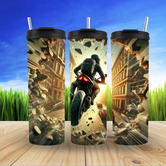 Futuristic Motorcycle With LED Lights Displaying Thermal Tumbler (Creator Uploaded)