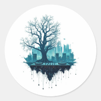 Futuristic Nature DJ The Fusion of Sound and Elem Classic Round Sticker