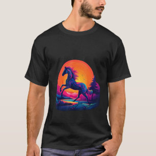 Futuristic nature sunset retro gallop horse gift T-Shirt