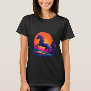 Futuristic nature sunset retro gallop horse gift T-Shirt