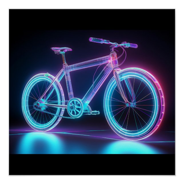 Futuristic Neon Bicycle – High-Tech Wireframe Art Poster (Front)