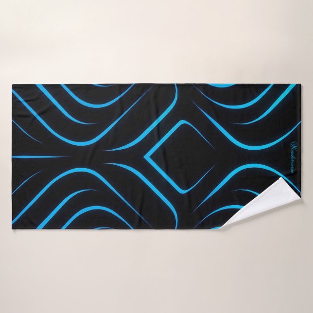 Futuristic Neon Blue & Black Bath Towel – Bold & S (Bath Towel)