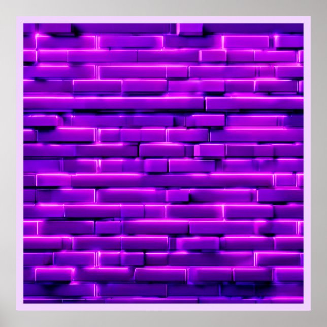 Futuristic Neon Brick Wall Design Poster (Front)