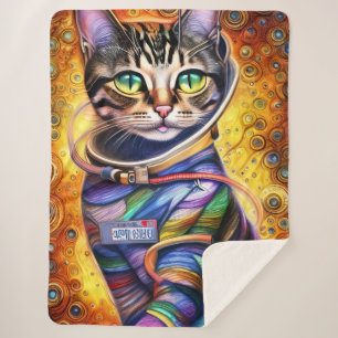 Futuristic Neon Cat Sherpa Blanket