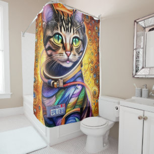 Futuristic Neon Cat Shower Curtain