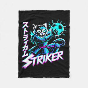 Futuristic Neon Cat Striker Cyberpunk Soccer Fans Fleece Blanket