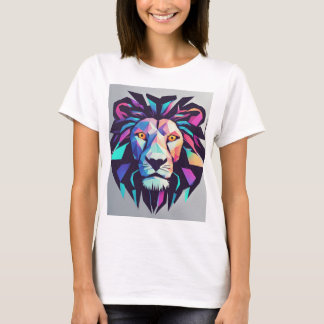 Futuristic Neon Geometric Lion T-Shirt Design