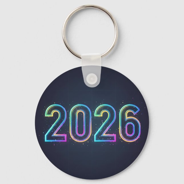Futuristic Neon Glow 2026 Double-Sided Key Ring (Front)