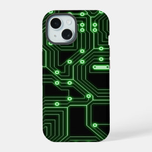 Futuristic Neon Green Circuit Board Custom iPhone 15 Case