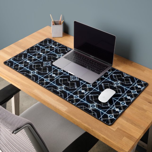 Futuristic Neon Grid Pattern Desk Mat (Office 2)