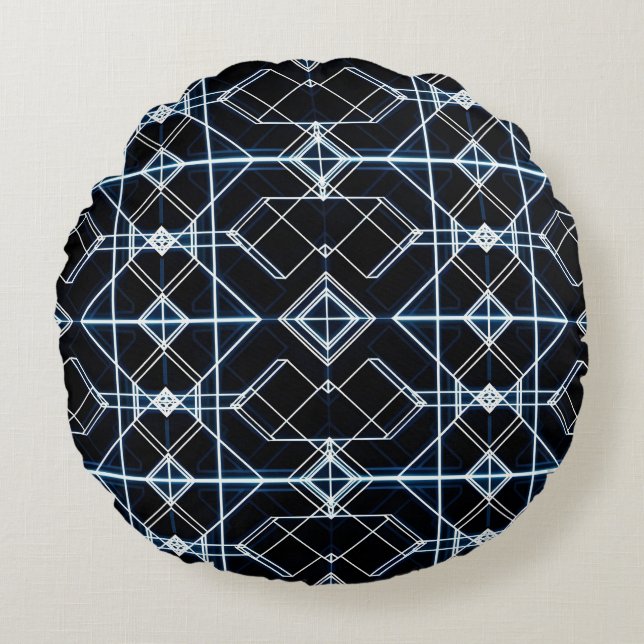 Futuristic Neon Grid Pattern Round Cushion (Front)