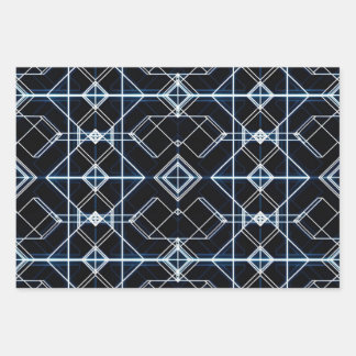 Futuristic Neon Grid Pattern Wrapping Paper Sheet