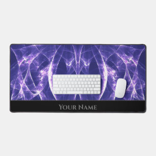 Futuristic neon lights glowing space illumination desk mat