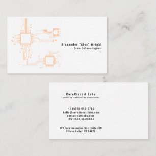 Futuristic Neon Orange Circuit Board Engineer Business Card