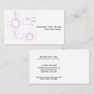 Futuristic Neon Pink Circuit Board Engineer Business Card