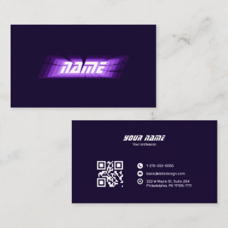 Futuristic Neon Purple Glitch QR Code IT Consultan Business Card
