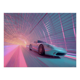 Futuristic Neon Speed Tunnel Art Poster