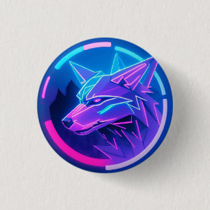 Futuristic Neon Wolf Face in Geometric Art 3 Cm Round Badge